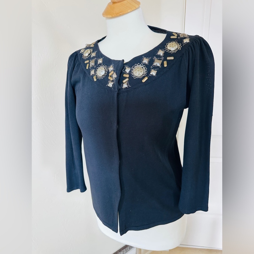 Joseph A Embellished Black Cardigan | Elegant Boho Luxe Statement Knit